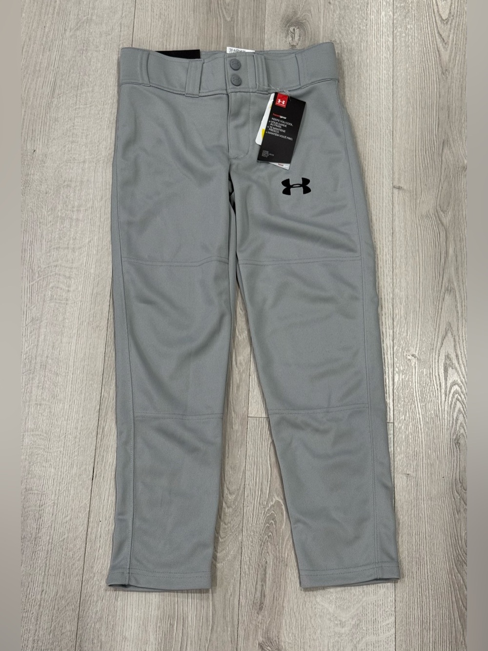 Under Armour Boy’s  Light Gray Athletic Baseball Pants with Black Logo YSM/P/CH